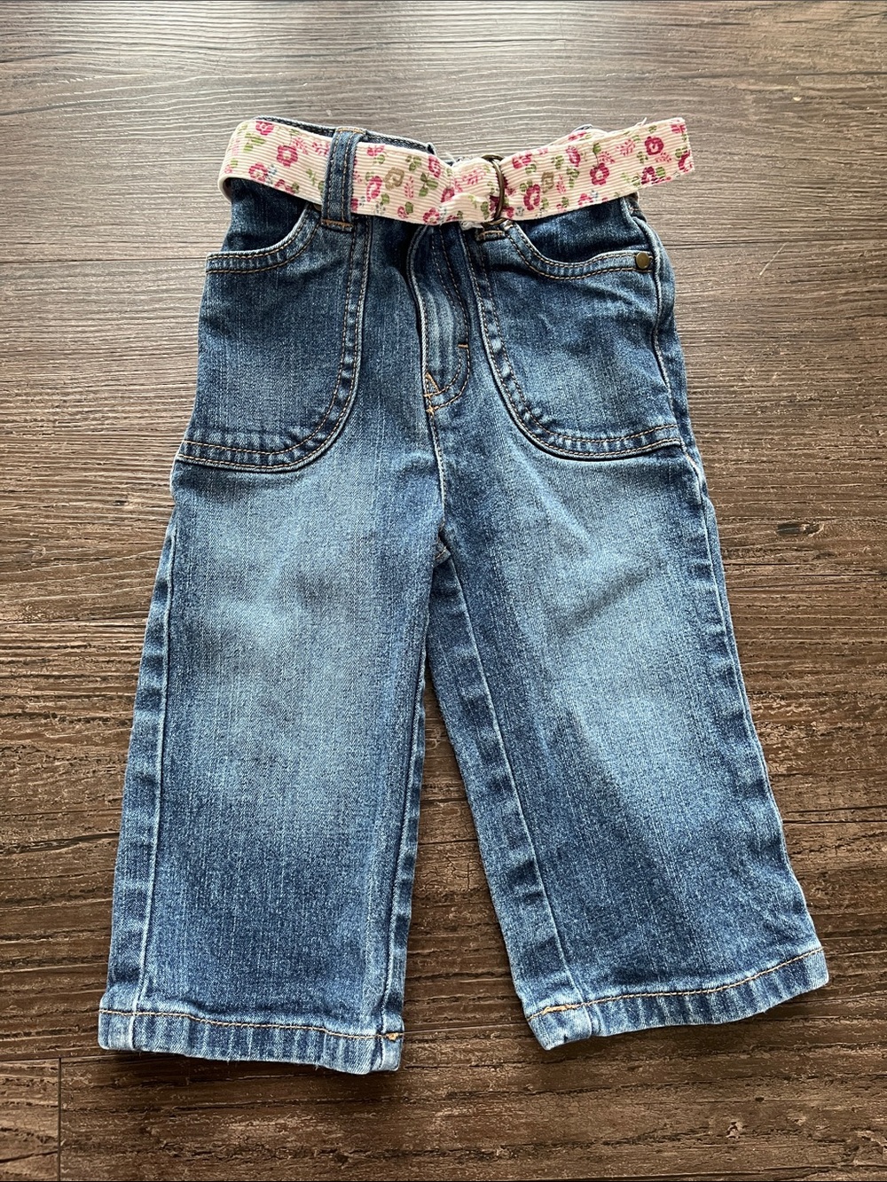 Tommy Hilfiger Toddler Girl Blue Jeans with Floral Belt 6-12 Months